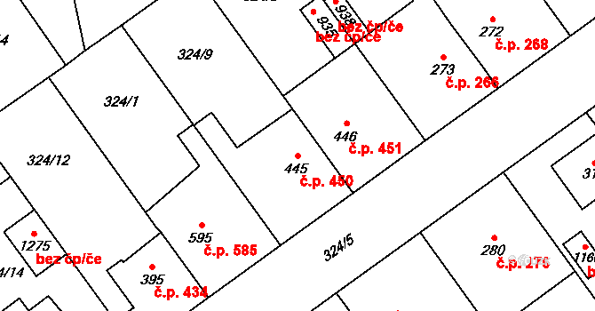 Studánka 450, Pardubice na parcele st. 445 v KÚ Studánka, Katastrální mapa