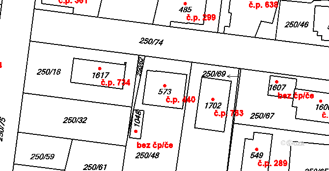 Rosice 440, Pardubice na parcele st. 573 v KÚ Rosice nad Labem, Katastrální mapa