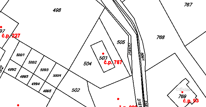 Klimkovice 787 na parcele st. 503 v KÚ Klimkovice, Katastrální mapa