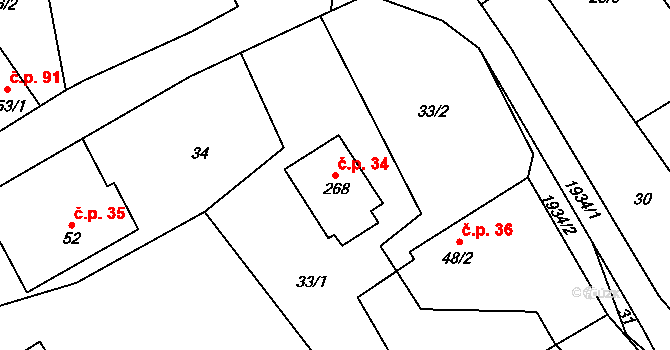 Luboměř 34 na parcele st. 268 v KÚ Luboměř, Katastrální mapa