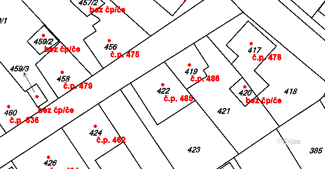Odry 485 na parcele st. 422 v KÚ Odry, Katastrální mapa
