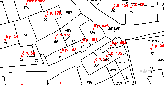 Žirovnice 161 na parcele st. 21 v KÚ Žirovnice, Katastrální mapa