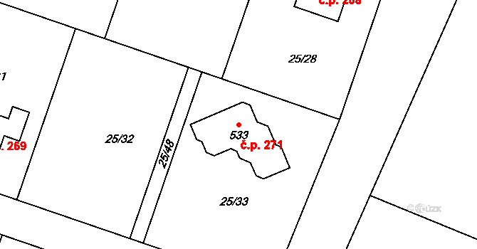 Rozvadov 271 na parcele st. 533 v KÚ Rozvadov, Katastrální mapa
