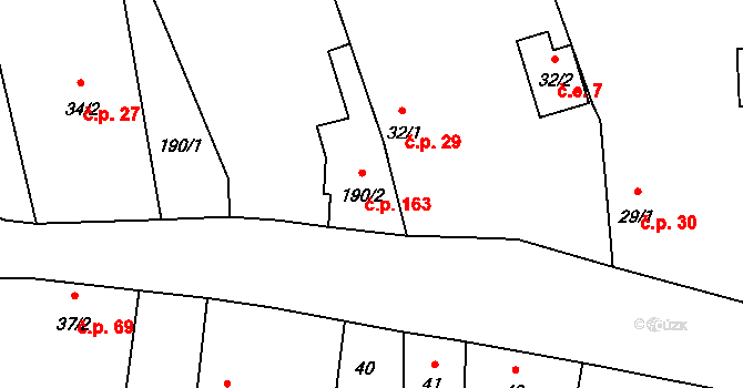Měcholupy 163 na parcele st. 190/2 v KÚ Měcholupy u Žatce, Katastrální mapa