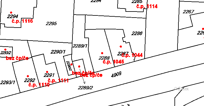 Louny 1045 na parcele st. 2288 v KÚ Louny, Katastrální mapa