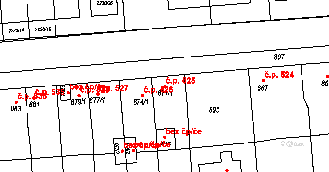 Podbořany 525 na parcele st. 871/1 v KÚ Podbořany, Katastrální mapa