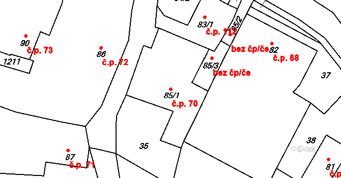 Herálec 70 na parcele st. 85/1 v KÚ Herálec, Katastrální mapa