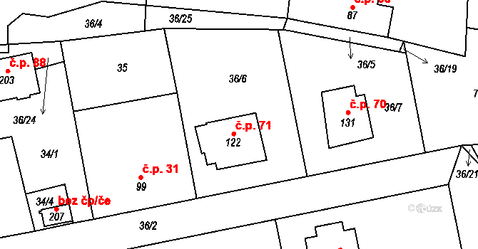 Kámen 71 na parcele st. 122 v KÚ Kámen u Habrů, Katastrální mapa