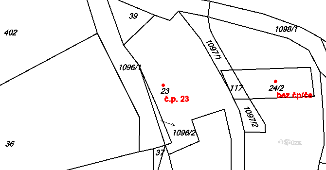 Olešnice 23, Okrouhlice na parcele st. 23 v KÚ Olešnice u Okrouhlice, Katastrální mapa