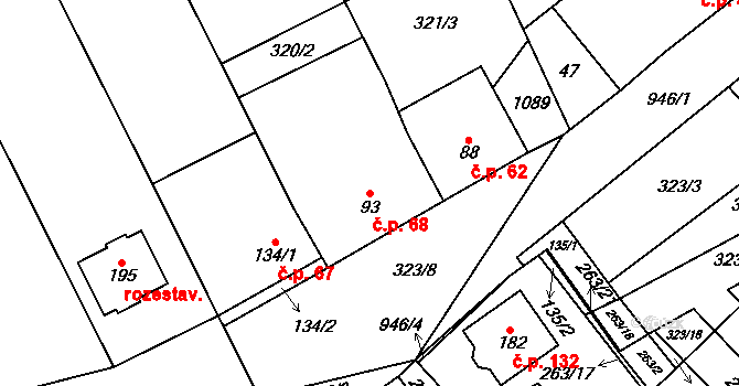 Hlinsko pod Hostýnem 68, Bystřice pod Hostýnem na parcele st. 93 v KÚ Hlinsko pod Hostýnem, Katastrální mapa