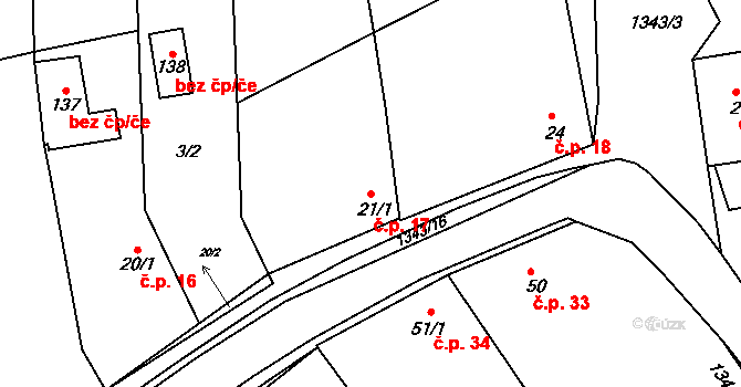 Kunkovice 17 na parcele st. 21/1 v KÚ Kunkovice u Litenčic, Katastrální mapa