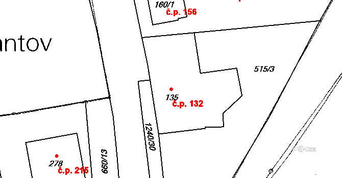 Mantov 132, Chotěšov na parcele st. 135 v KÚ Mantov, Katastrální mapa