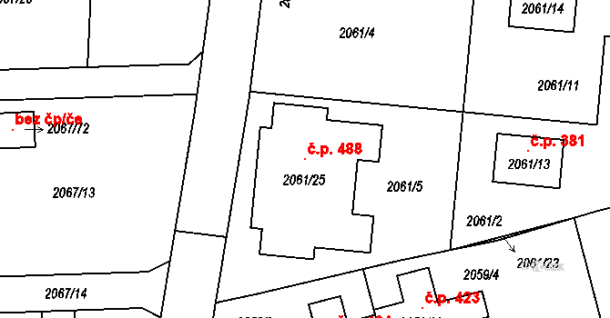 Strkov 488, Planá nad Lužnicí na parcele st. 2061/25 v KÚ Planá nad Lužnicí, Katastrální mapa