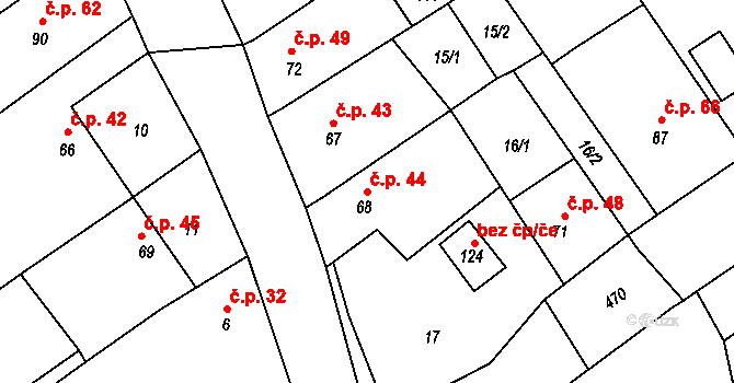 Služín 44, Stařechovice na parcele st. 68 v KÚ Služín, Katastrální mapa