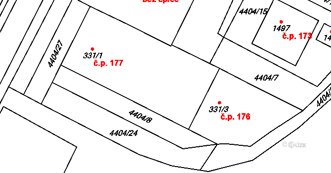Hrušovany nad Jevišovkou 179 na parcele st. 331/2 v KÚ Hrušovany nad Jevišovkou, Katastrální mapa