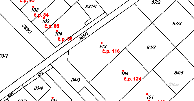 Buk 116 na parcele st. 143/1 v KÚ Buk, Katastrální mapa