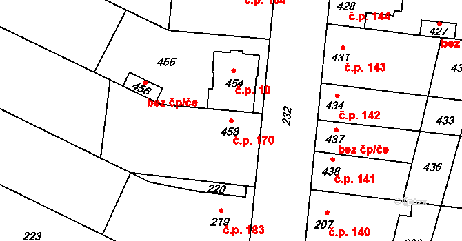 Přerov XII-Žeravice 170, Přerov na parcele st. 458 v KÚ Žeravice, Katastrální mapa