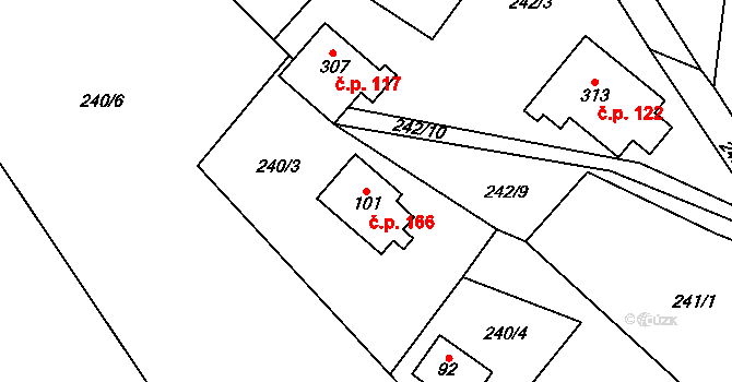 Vlastějovice 166 na parcele st. 101 v KÚ Kounice nad Sázavou, Katastrální mapa