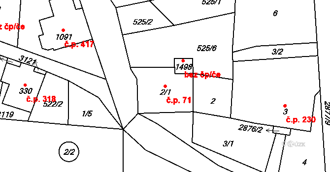 Polubný 71, Kořenov na parcele st. 2/1 v KÚ Polubný, Katastrální mapa