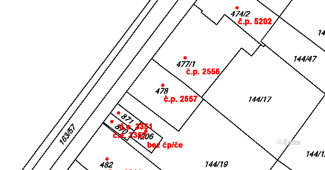 Jihlava 2557 na parcele st. 478 v KÚ Bedřichov u Jihlavy, Katastrální mapa