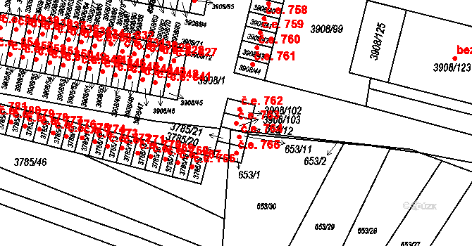 Jihlava 763 na parcele st. 3908/103 v KÚ Jihlava, Katastrální mapa