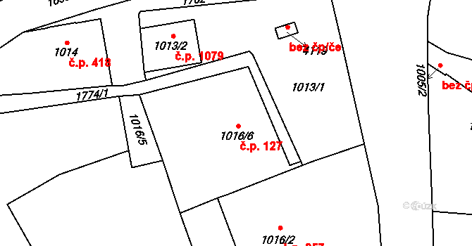 Sadská 127 na parcele st. 1016/6 v KÚ Sadská, Katastrální mapa