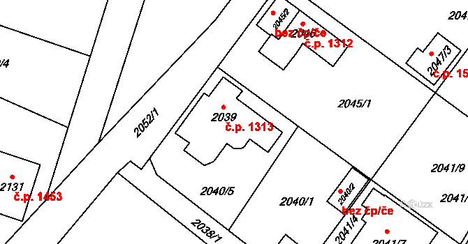 Nový Bor 1313 na parcele st. 2039 v KÚ Nový Bor, Katastrální mapa