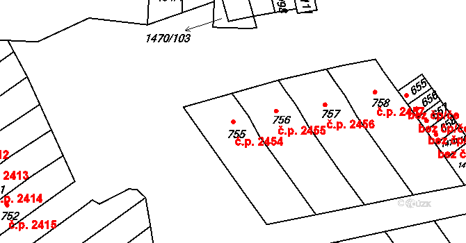 Nětčice 2454, Kyjov na parcele st. 755 v KÚ Nětčice u Kyjova, Katastrální mapa