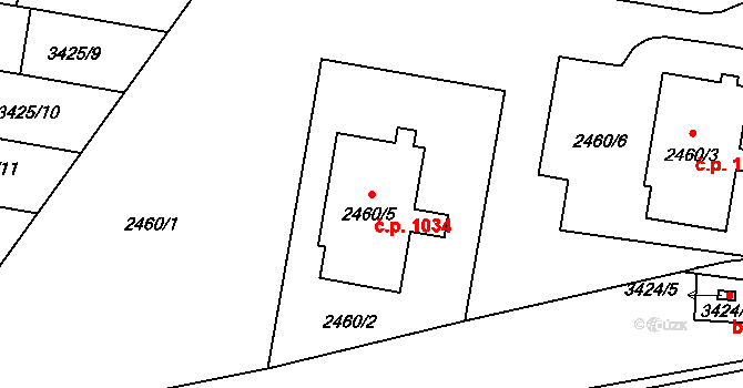 Rohatec 1034 na parcele st. 2460/5 v KÚ Rohatec, Katastrální mapa