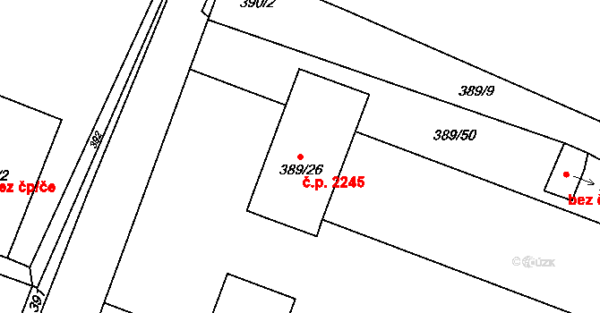 Pod Bezručovým vrchem 2245, Krnov na parcele st. 389/26 v KÚ Krnov-Horní Předměstí, Katastrální mapa