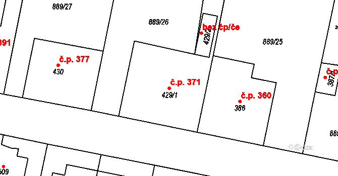 Cerhenice 371 na parcele st. 429/1 v KÚ Cerhenice, Katastrální mapa