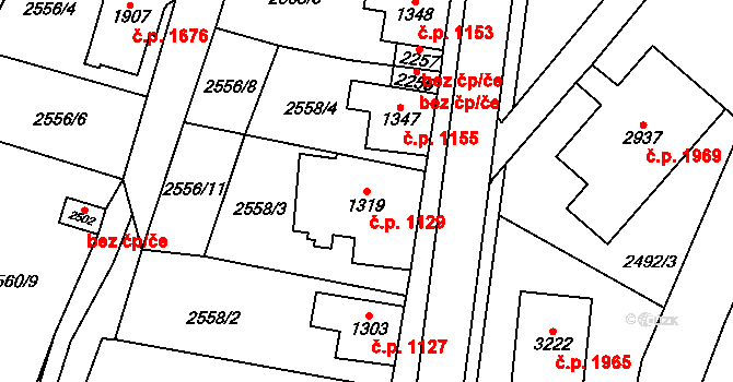 Kraslice 1129 na parcele st. 1319 v KÚ Kraslice, Katastrální mapa