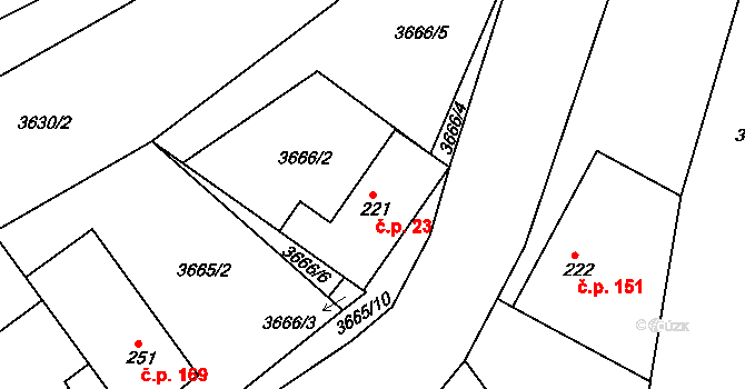 Loukov 23 na parcele st. 221 v KÚ Loukov u Bystřice pod Hostýnem, Katastrální mapa