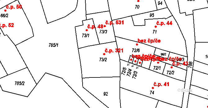 Náměšť na Hané 321 na parcele st. 73/2 v KÚ Náměšť na Hané, Katastrální mapa