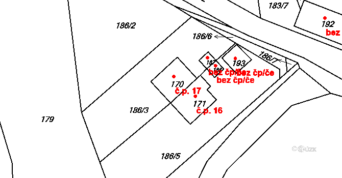 Michnice 17, Rožmitál na Šumavě na parcele st. 170 v KÚ Hněvanov, Katastrální mapa