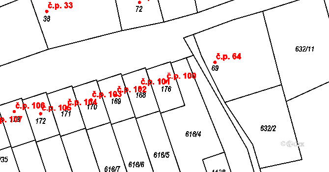 Žabovřesky nad Ohří 100 na parcele st. 176 v KÚ Žabovřesky nad Ohří, Katastrální mapa