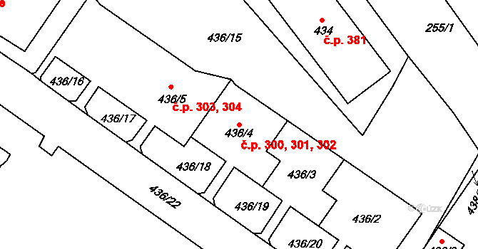 Všebořice 300,301,302, Ústí nad Labem na parcele st. 436/2 v KÚ Všebořice, Katastrální mapa
