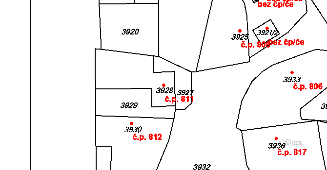 Střekov 811, Ústí nad Labem na parcele st. 3928 v KÚ Střekov, Katastrální mapa