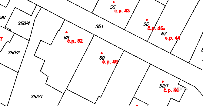 Přední Ptákovice 49, Strakonice na parcele st. 59 v KÚ Přední Ptákovice, Katastrální mapa