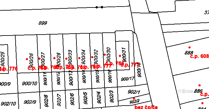Tuřany 766, Brno na parcele st. 900/30 v KÚ Tuřany, Katastrální mapa