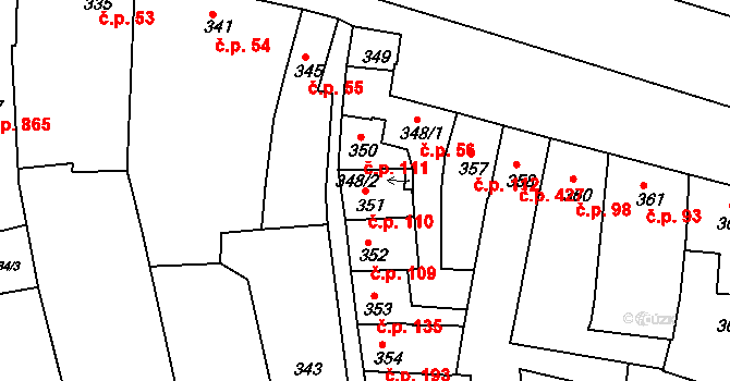 Chrlice 110, Brno na parcele st. 351 v KÚ Chrlice, Katastrální mapa