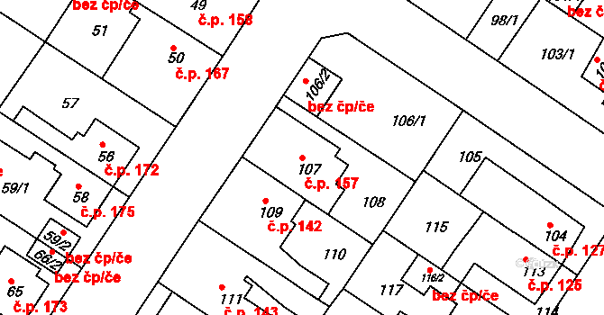Prosetice 157, Teplice na parcele st. 107 v KÚ Prosetice, Katastrální mapa
