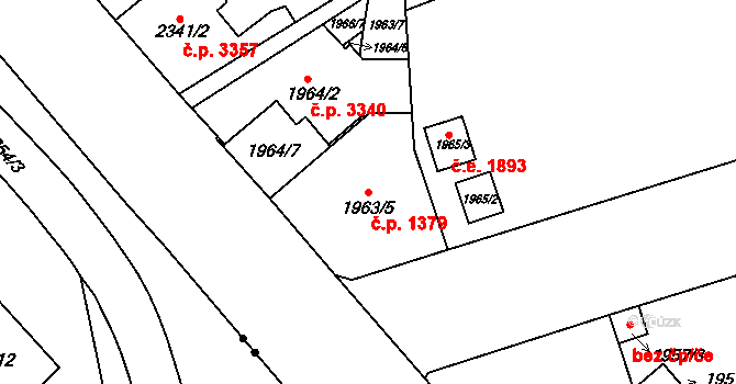 Teplice 1379 na parcele st. 1963/5 v KÚ Teplice, Katastrální mapa