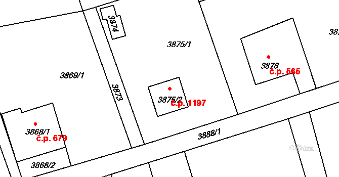 Frýdlant 1197, Frýdlant nad Ostravicí na parcele st. 3875/2 v KÚ Frýdlant nad Ostravicí, Katastrální mapa