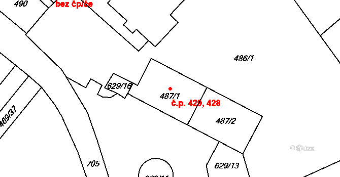 Svatava 428,429 na parcele st. 487/1 v KÚ Svatava, Katastrální mapa