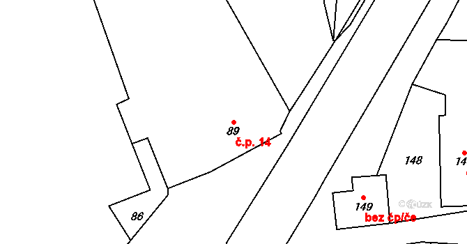 Radouš 14, Hostomice na parcele st. 89 v KÚ Radouš, Katastrální mapa