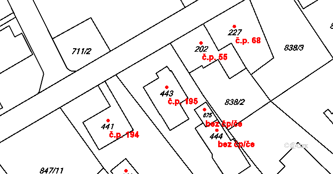 Daliměřice 195, Turnov na parcele st. 443 v KÚ Daliměřice, Katastrální mapa