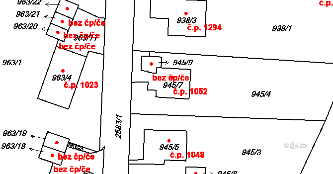 Radotín 1052, Praha na parcele st. 945/7 v KÚ Radotín, Katastrální mapa