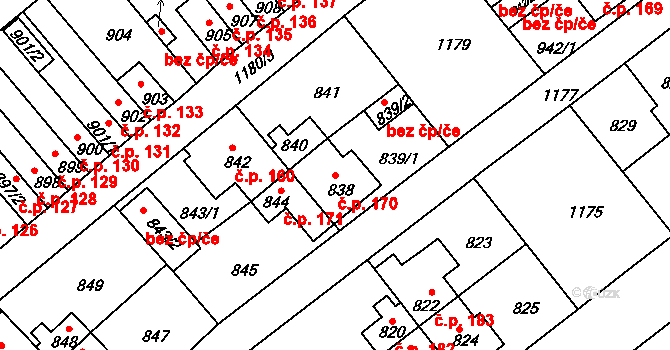 Prosek 170, Praha na parcele st. 838 v KÚ Prosek, Katastrální mapa