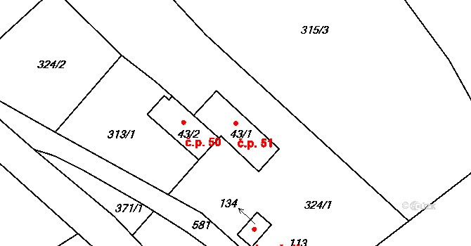 Bohuslavice 51, Trutnov na parcele st. 43/1 v KÚ Bohuslavice nad Úpou, Katastrální mapa